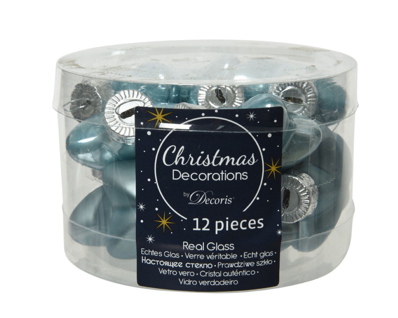 Ster glas l2b4.5h4 cm blauw 12st kerstDecoris