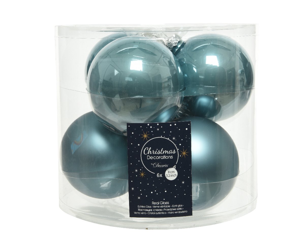 Kerstbal glas d8cm o.blauw ass 6st - Decoris