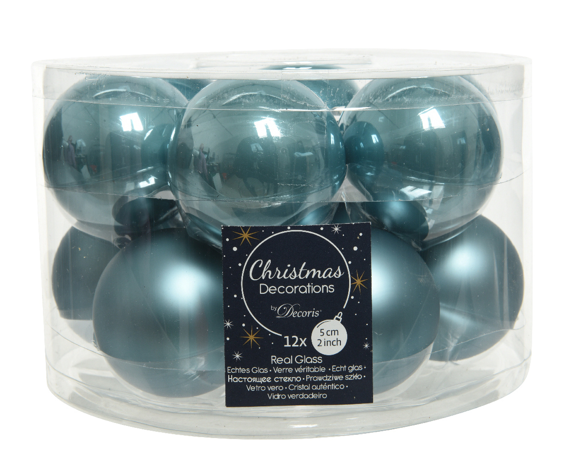 Kerstbal glas d5cm o.blauw ass 12st