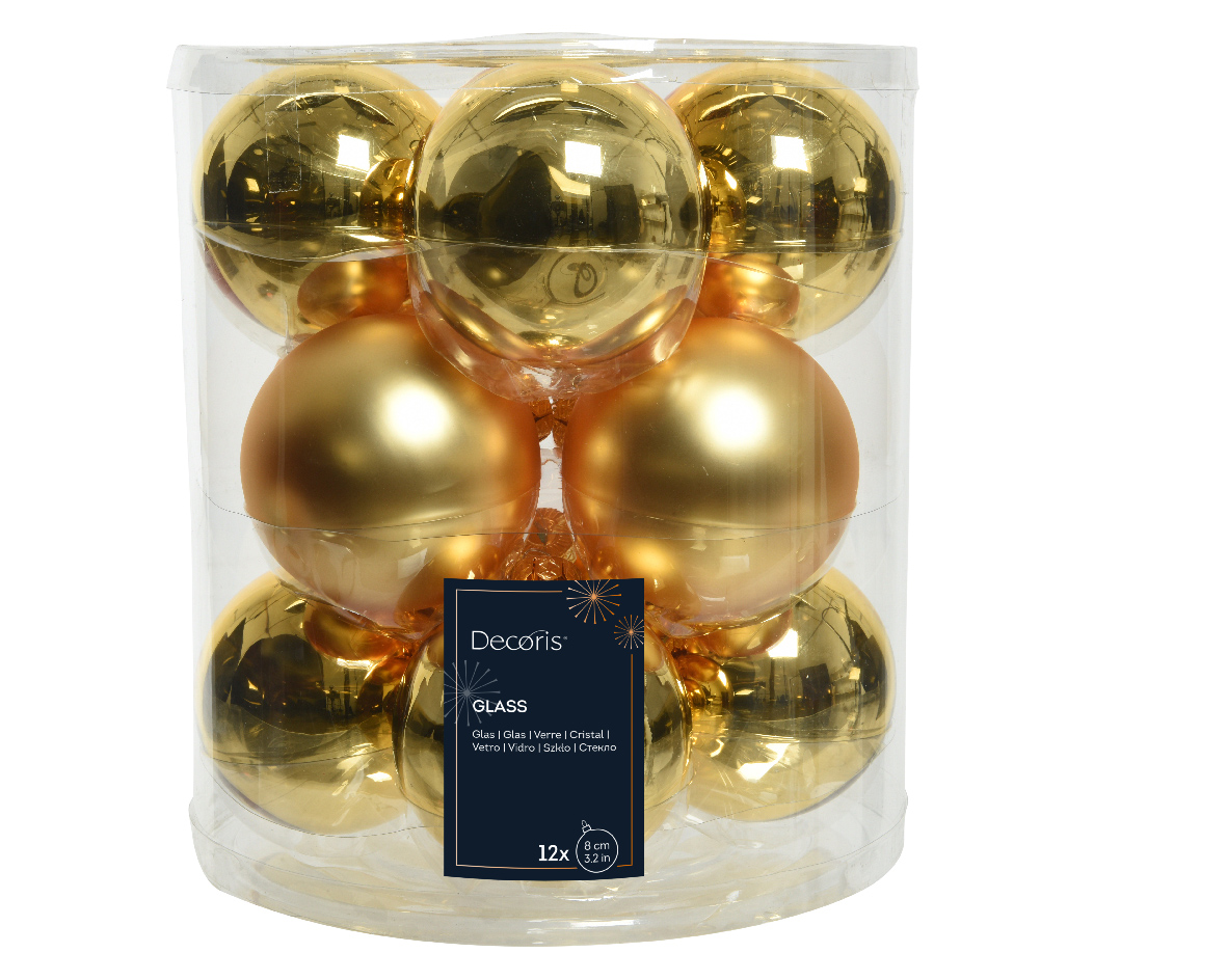Kerstbal glas d8 cm licht goud 12st kerst - Decoris