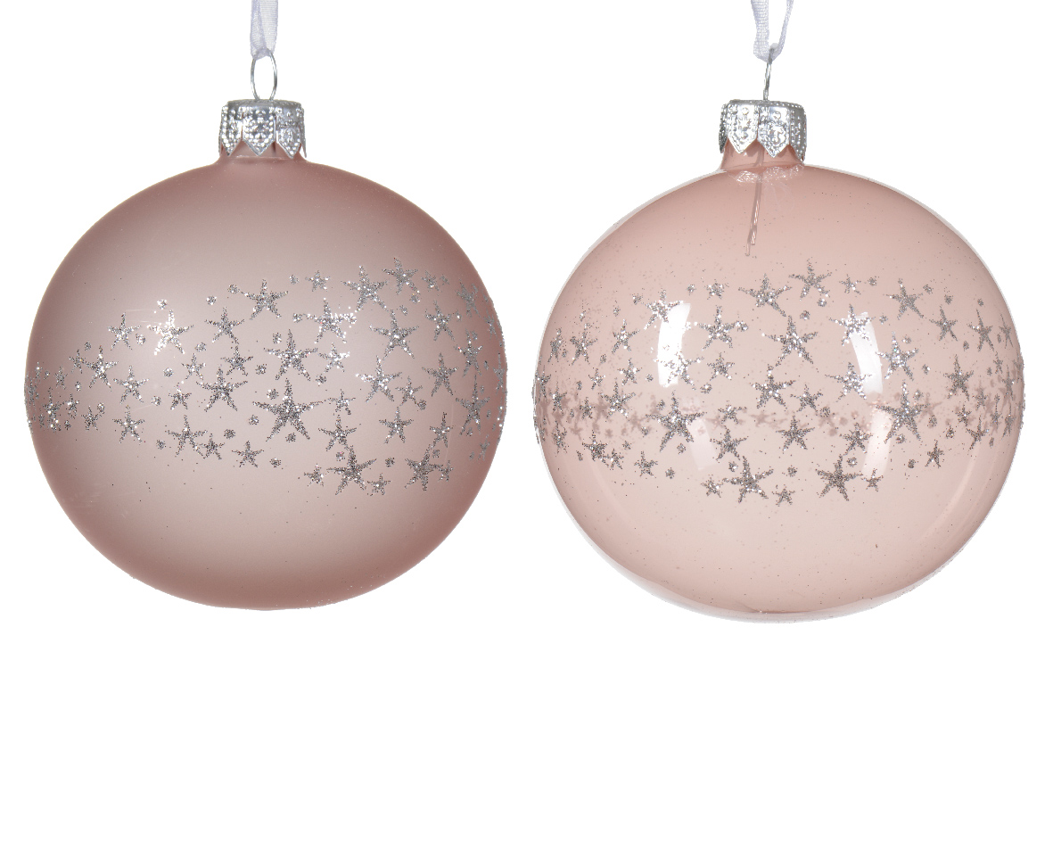 Kerstbal glas d8 cm poederroze a2 II kerst - Decoris
