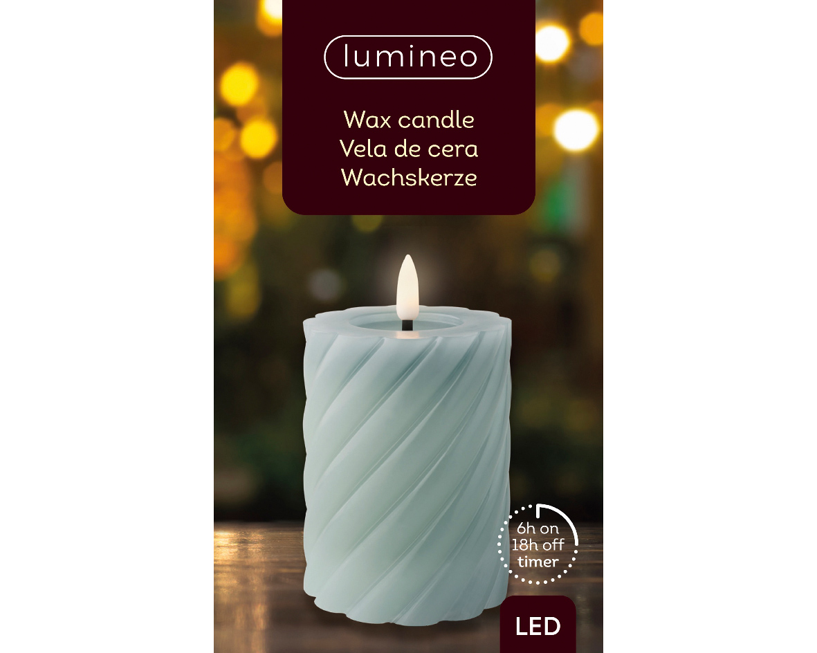 Lumineo Luxe LED kaars/stompkaars - lichtblauw - D7,5 x H12,3 cm -timer
