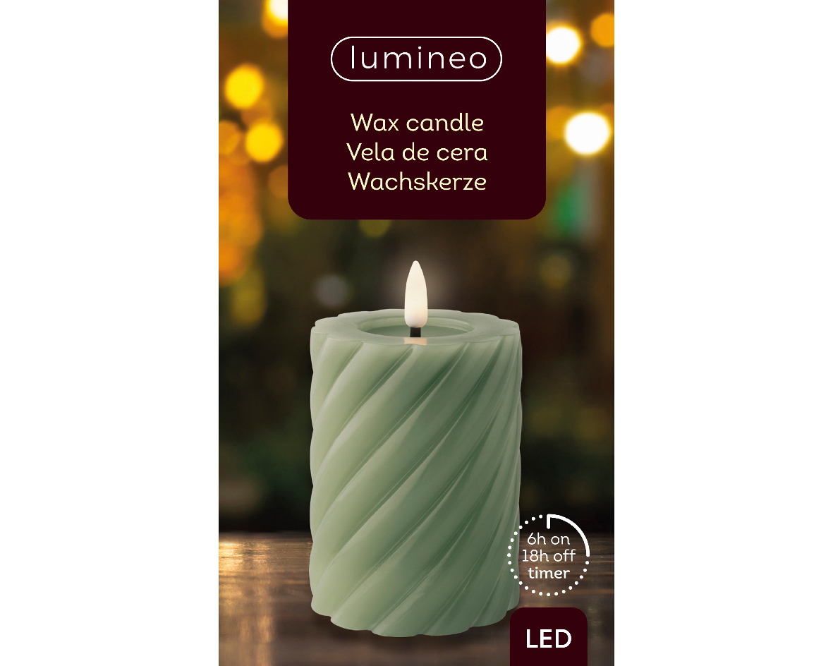 Lumineo Luxe LED kaars/stompkaars - groen - D7,5 x H12,3 cm -timer