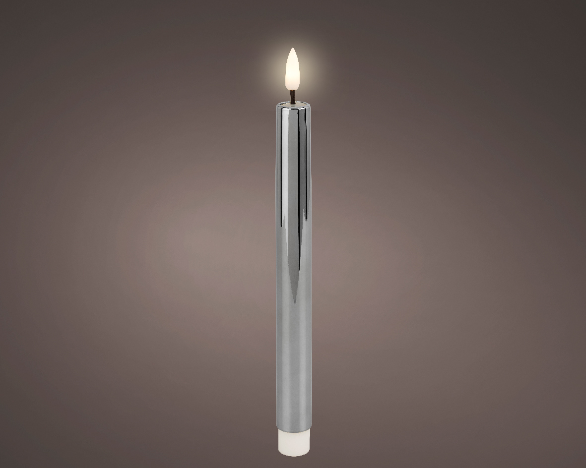 Lumineo Led dinerkaarsen - 2x st - zilver - 24,5 cm - warm wit