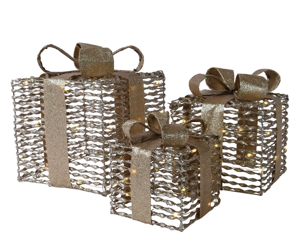 MicroLED giftbox l25b25 goud/wwt 3st kerst - Lumineo
