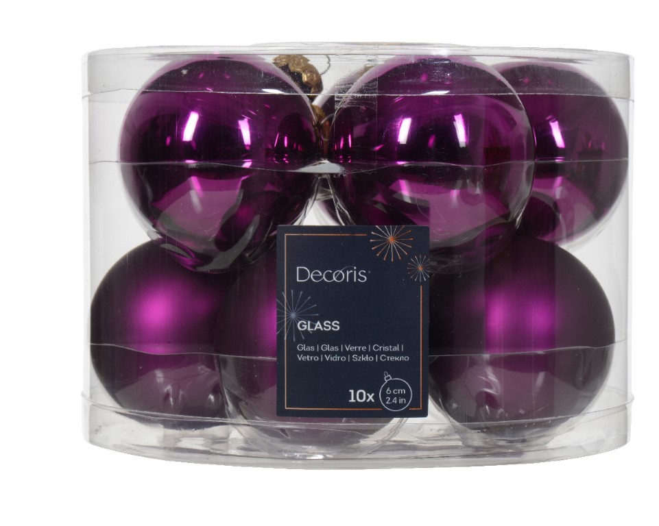 Decoris Kerstbal glas d6 cm violet ass 10st kerst - 