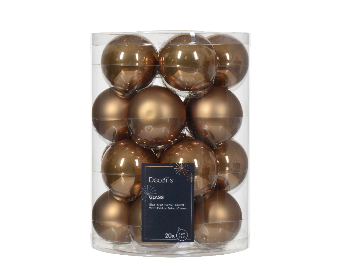 Kerstbal glas d6 cm gember ass 20st kerst - Decoris