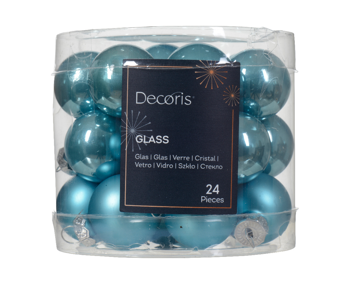 Decoris Kerstbal glas d2.5 cm sblw ass 24st kerst - 