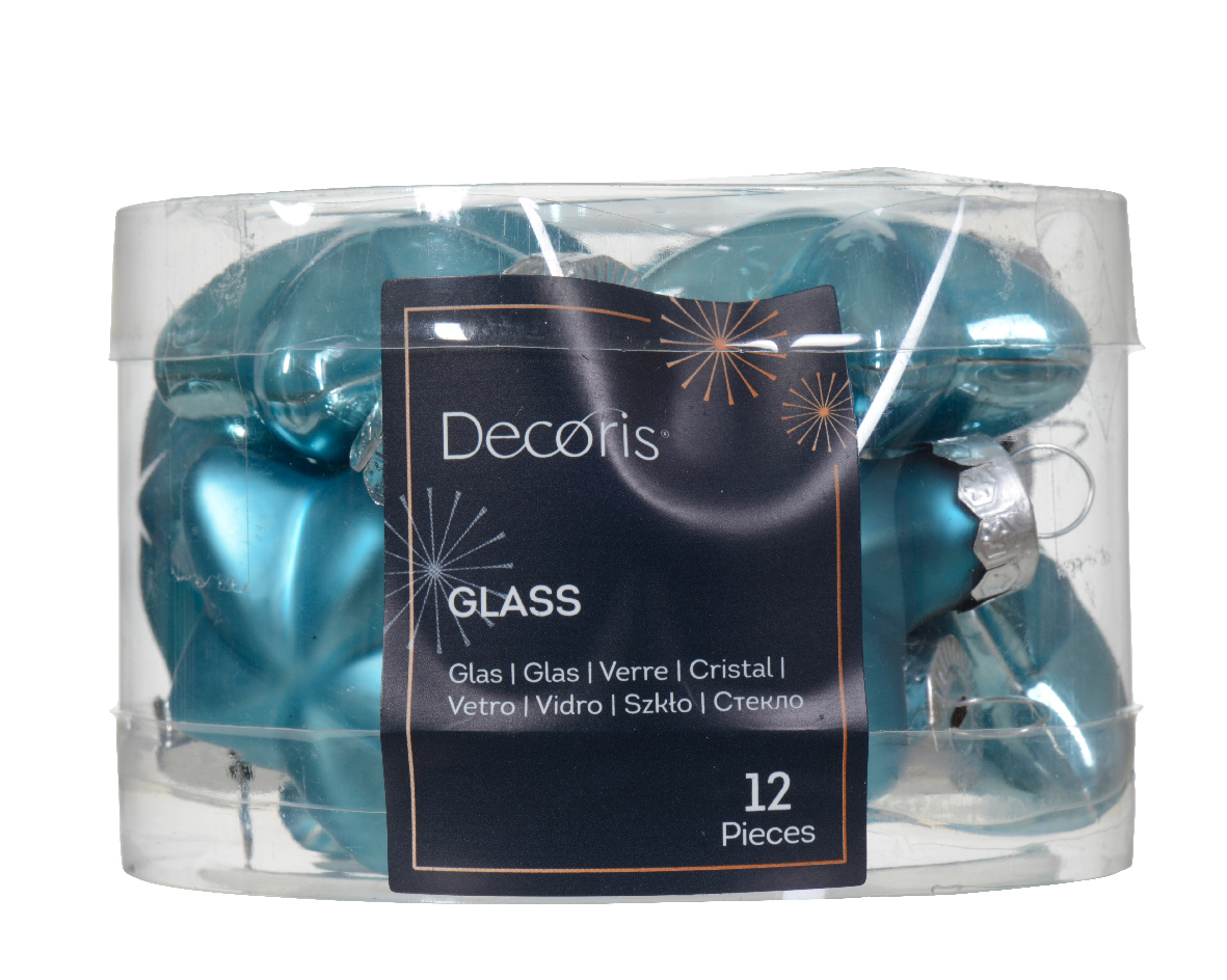 Ster glas l2b4.5h4 cm sblw ass 12st kerst - Decoris