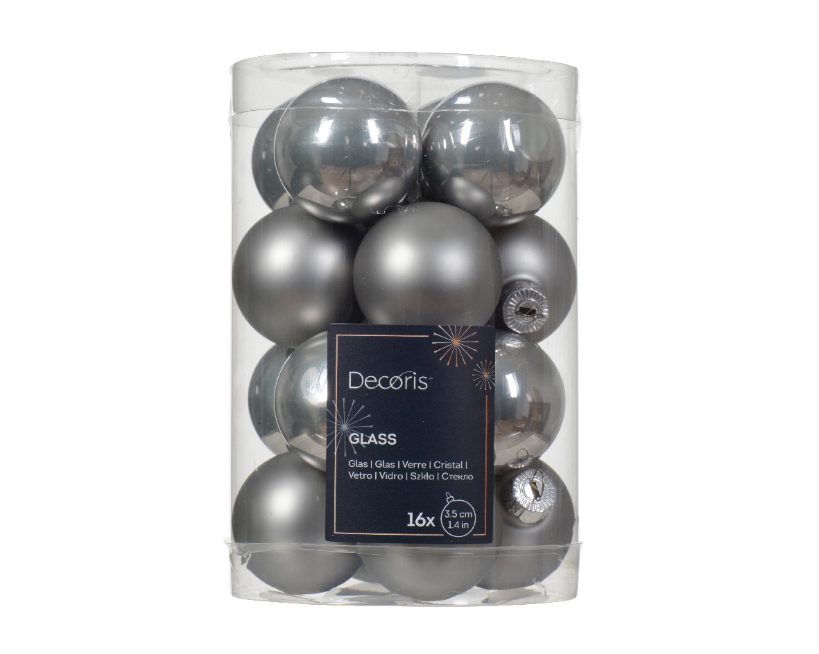 Kerstbal glas d3.5 cm mgrs ass 16st kerst - Decoris
