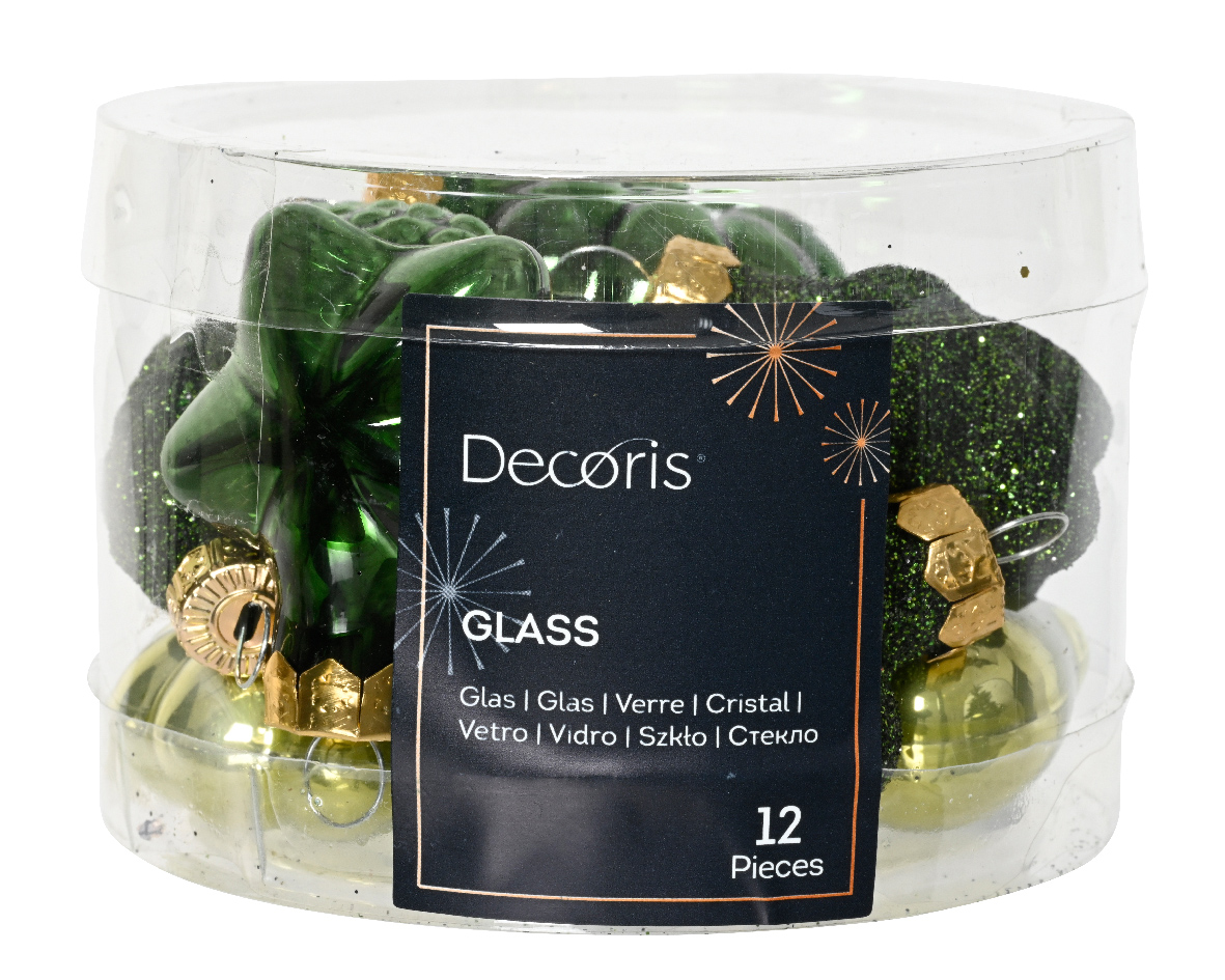 Figuur glas l2b4h4 cm groen ass 12st kerst - Decoris