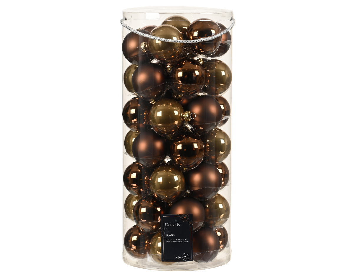 Kerstbal glas d6 cm bruin ass 49st kerst - Decoris