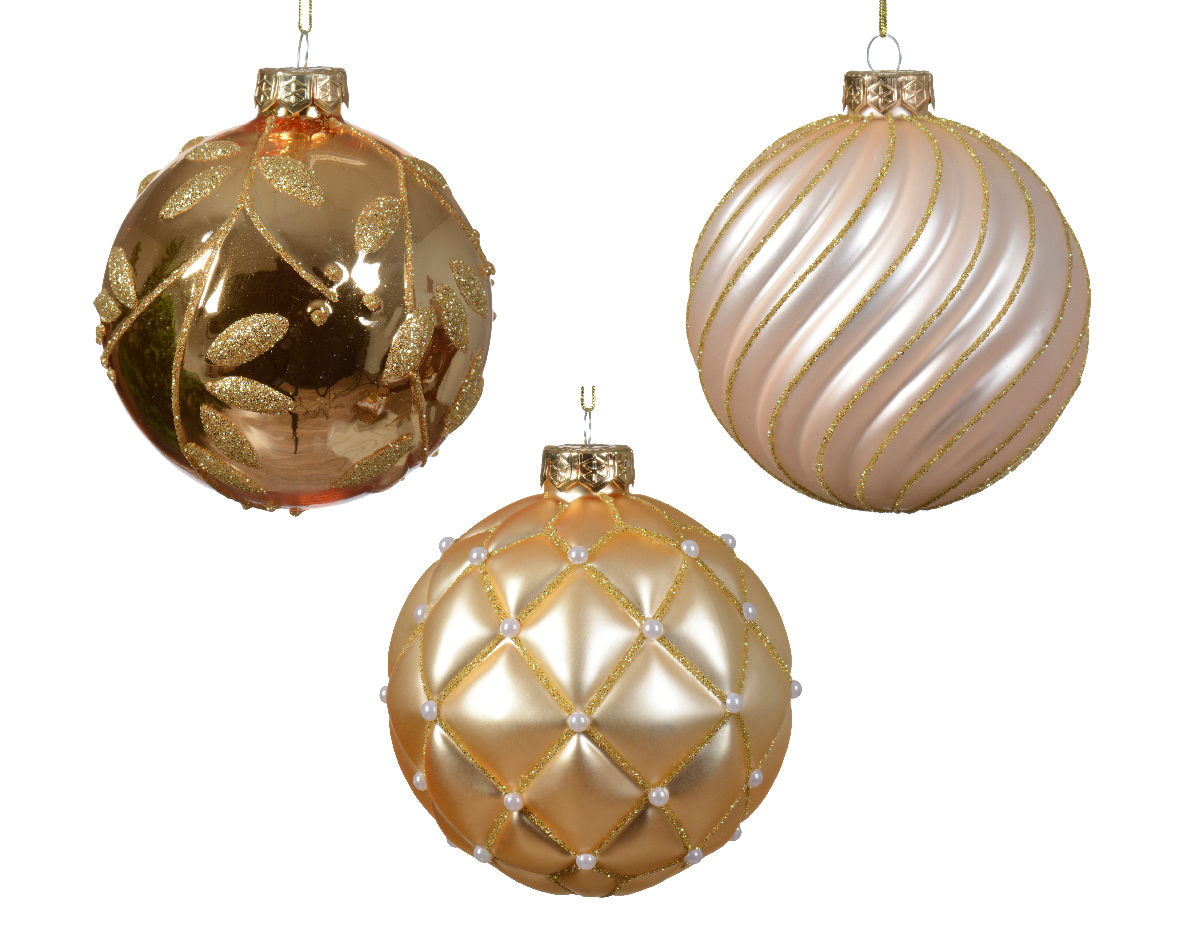 Kerstbal glas d10 cm parel/goud ass kerst - Decoris