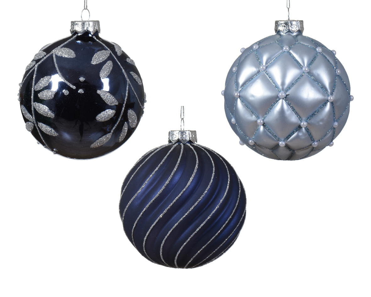 Kerstbal glas d10 cm blauw ass kerst - Decoris