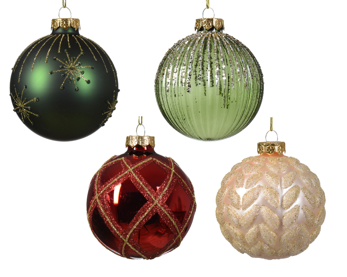 Kerstbal glas d8 cm groen/rood ass kerst - Decoris