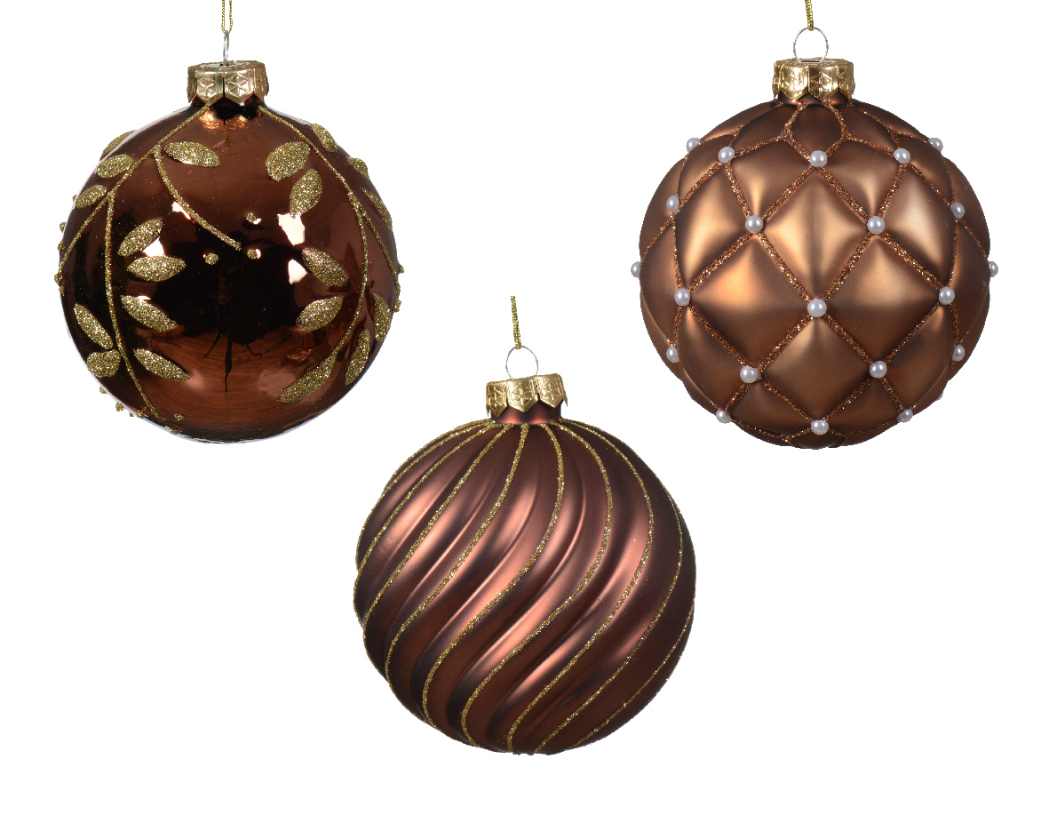 Kerstbal glas d10 cm bruin ass kerst - Decoris