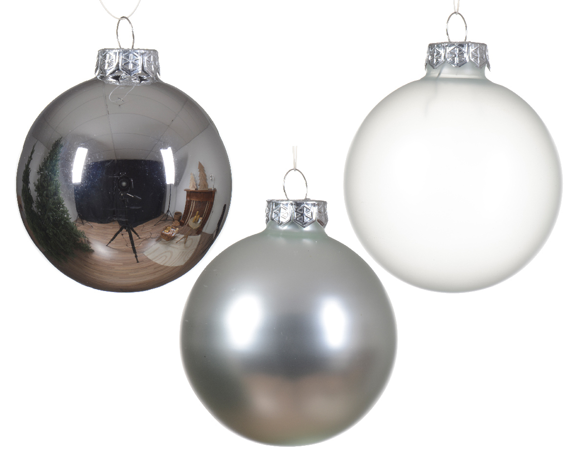 Kerstbal glas d7 cm zilver ass 21st kerst - Decoris