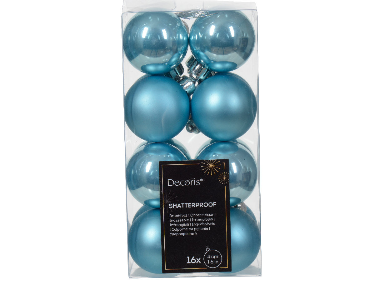 Decoris Kleine kerstballen - 16x - 4 cm - kunststof - ijs blauw