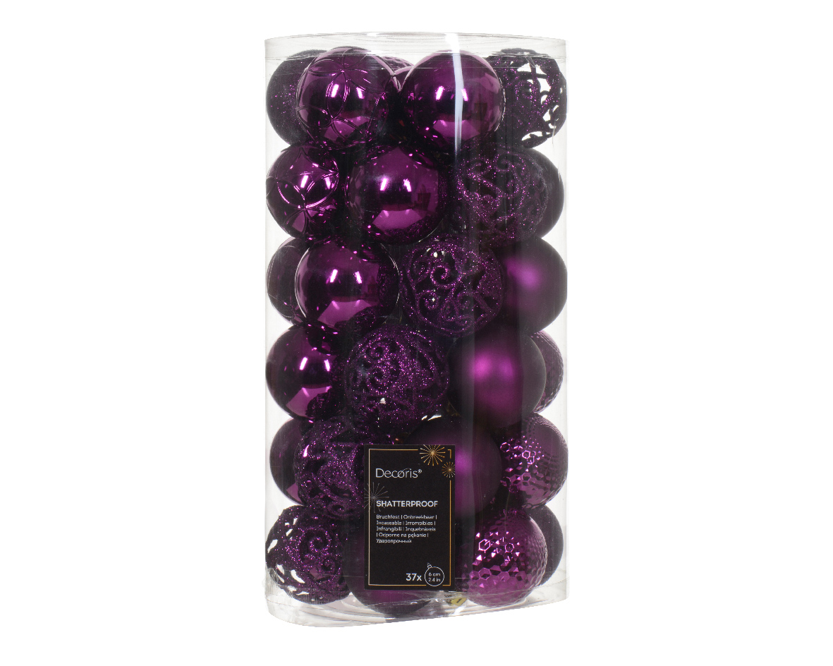 Decoris Kerstballen - 37x - 6 cm - kunststof - paars