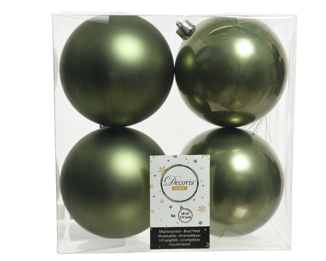 Decoris Kerstballen - 4 stuks - kunststof - mos groen - 10 cm