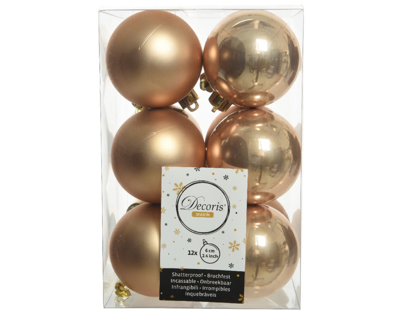 12x stuks kunststof kerstballen toffee bruin 6 cm - Mat/glans - Onbreekbare plastic kerstballen