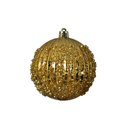 Decoris Kerstbal kunststof glitter licht goud dia8.00cm