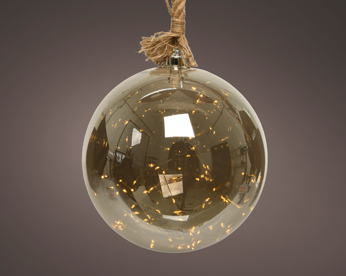 Lumineo - Micro LED bal met touw - Kerst - Kerstbal - 50 lampjes - Rookgrijs - Klassiek warm licht - voor binnen - op batterijen