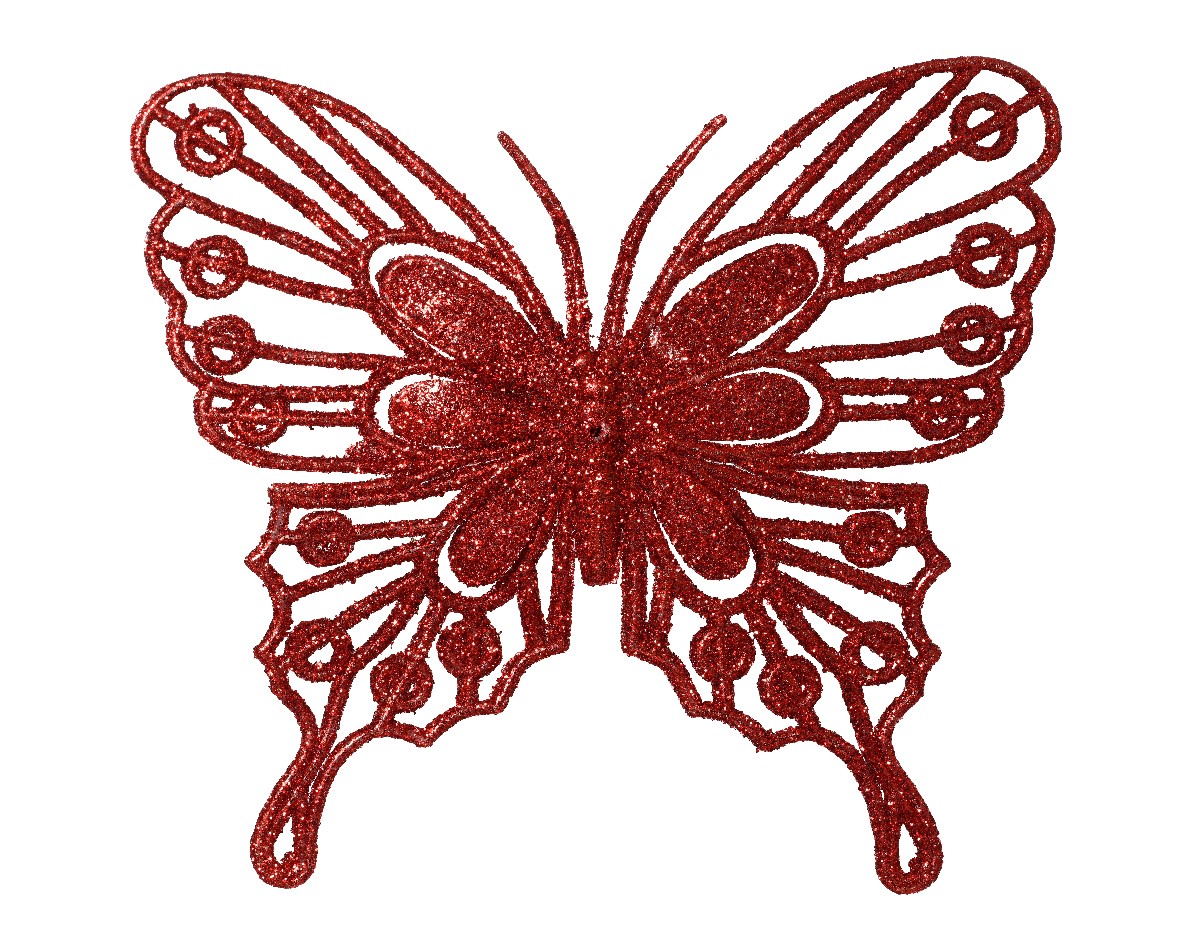 Decoris decoratie vlinders op clip - 2x - rood - 13 cm
