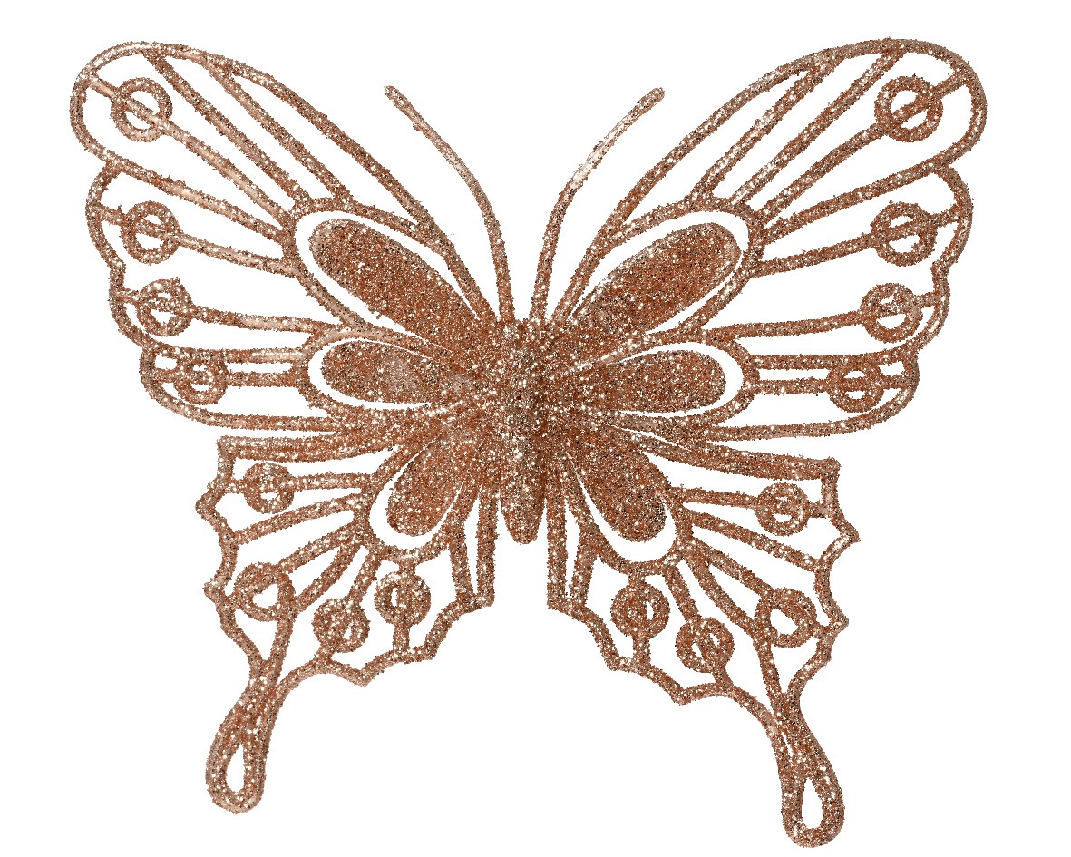 Decoris decoratie vlinders op clip - 2x - lichtroze - 13 cm