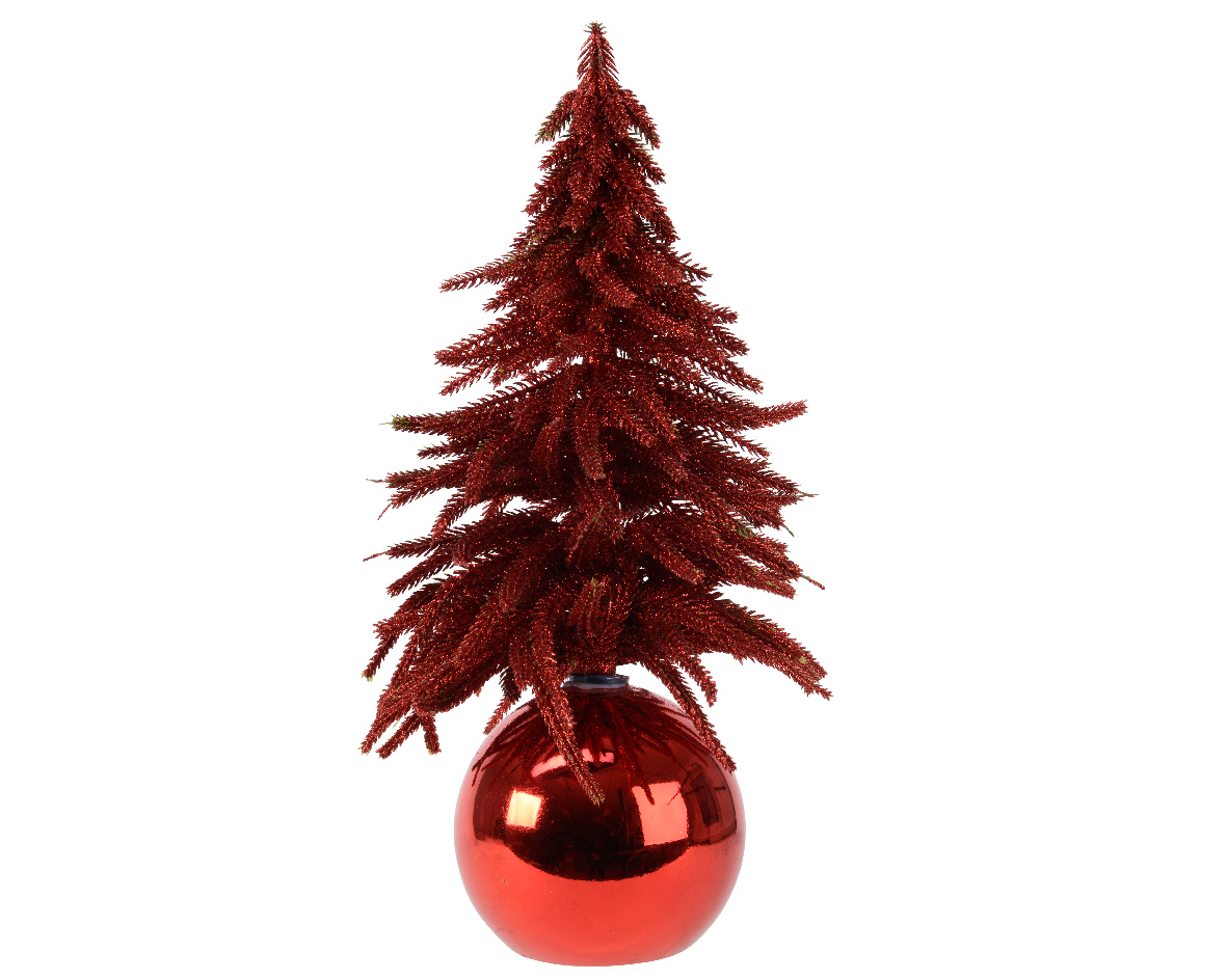 Bauble boom snowy l12b12h20 cm rood kerst - Everlands
