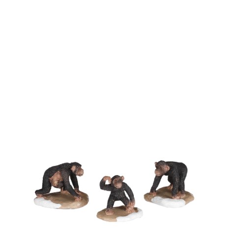 Luville - Chimpanzee family 3 stuks - l5xb4,5xh4,5cm - Kersthuisjes & Kerstdorpen