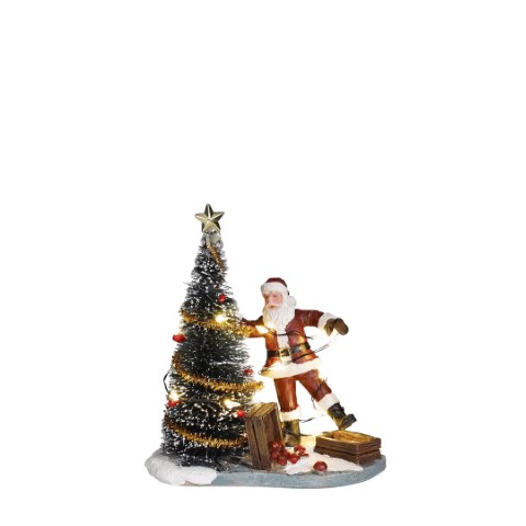 LuVille Kerstdorp Miniatuur Onhandige Kerstman - L9,5 x B6 x H10 cm