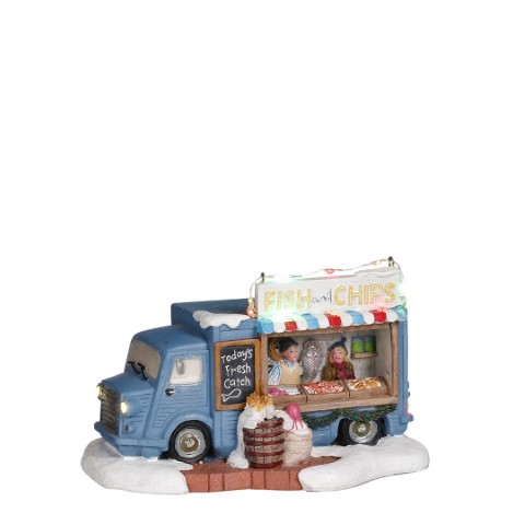 Luville - Fish and chips foodtruck battery operated - l16,5xb10,5xh10cm - Kersthuisjes & Kerstdorpen