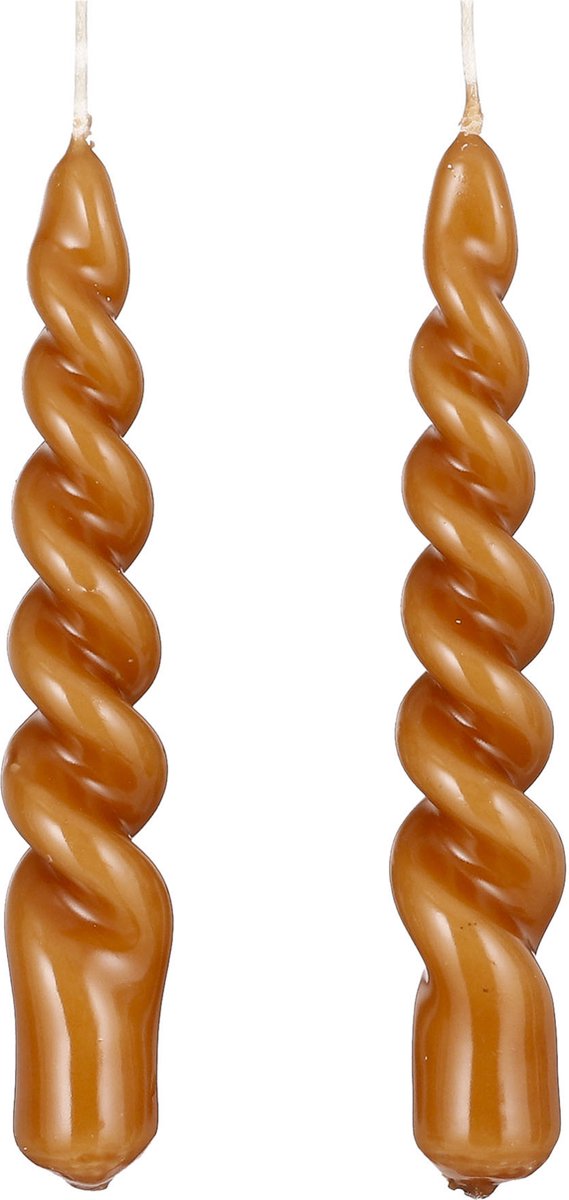 Twist kaars bruin glanzend dia 2,2 x h15 cm Mica - Mica Decorations