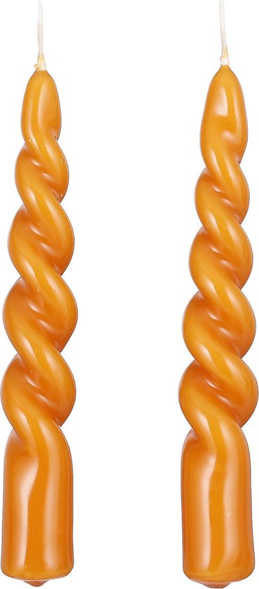 Mica Decorations Twist Kaars - Set van 2 - H15 cm - Oranje, glanzend