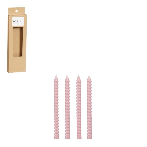 Twist kaars d.roze 4 stuks - h18xd1,4cm - Mica Decorations