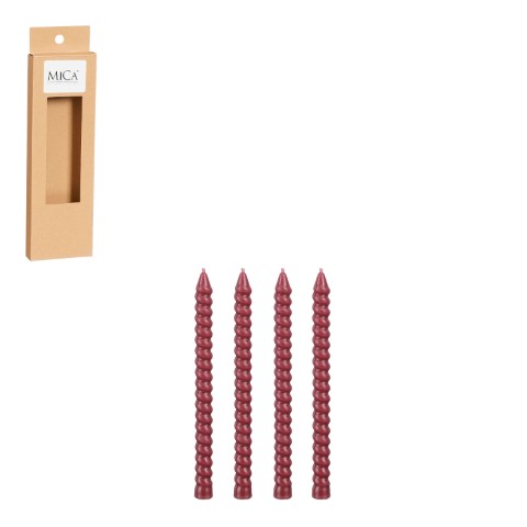 Twist kaars d.rood 4 stuks - h18xd1,4cm - Mica Decorations