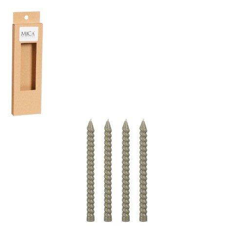 Twist kaars d.groen 4 stuks - h18xd1,4cm - Mica Decorations