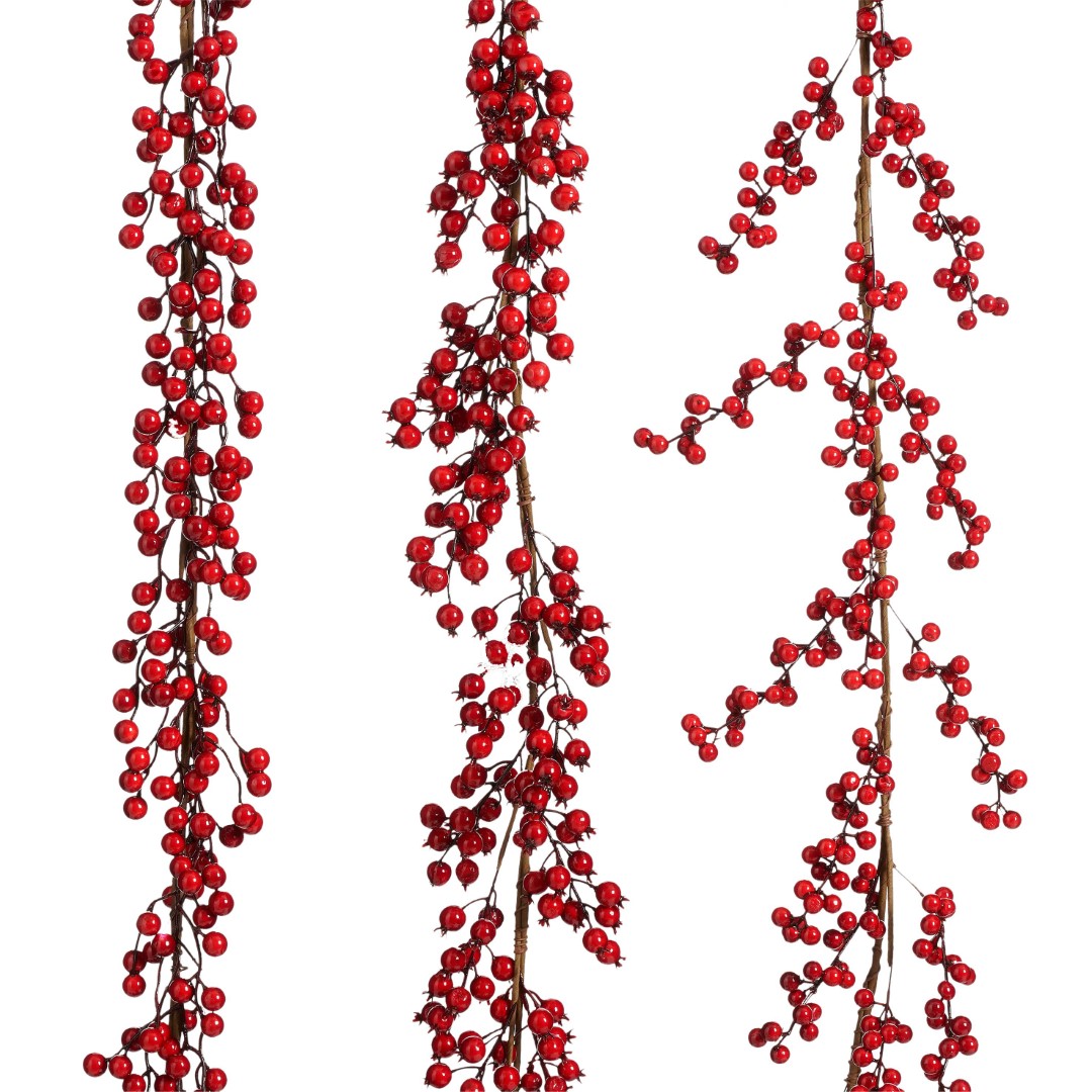 Garland berries rood 3 assorted l180xw20xh4cm kerst - House of Seasons