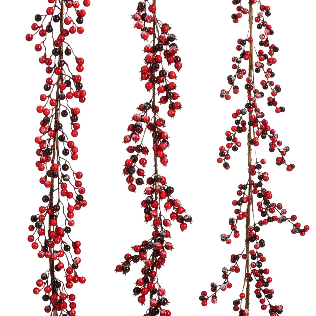 Garland berries bordeaux frosted 3 assorted l180xw20xh4cm kerst - House of Seasons