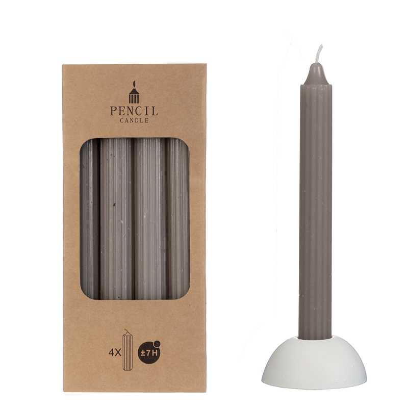 Pencil candle ribbel kaars dinerkaars grijs