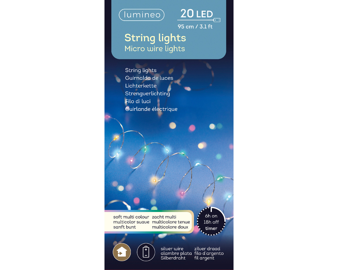 MicroLED string BO l95 cm zilver/zmlt kerst - Lumineo