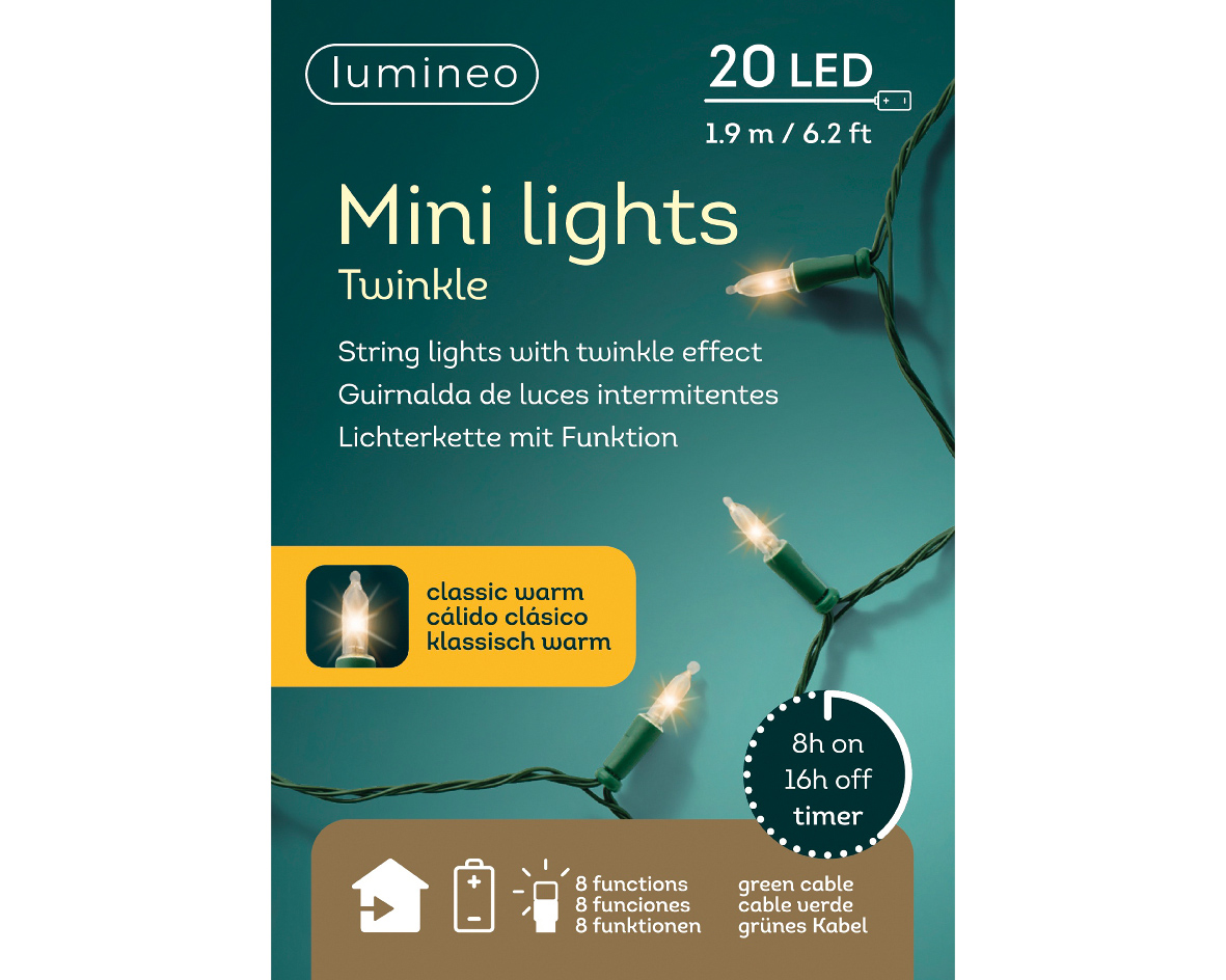 LED mini lights 190cm-20L groen/kwarm kerst - Lumineo