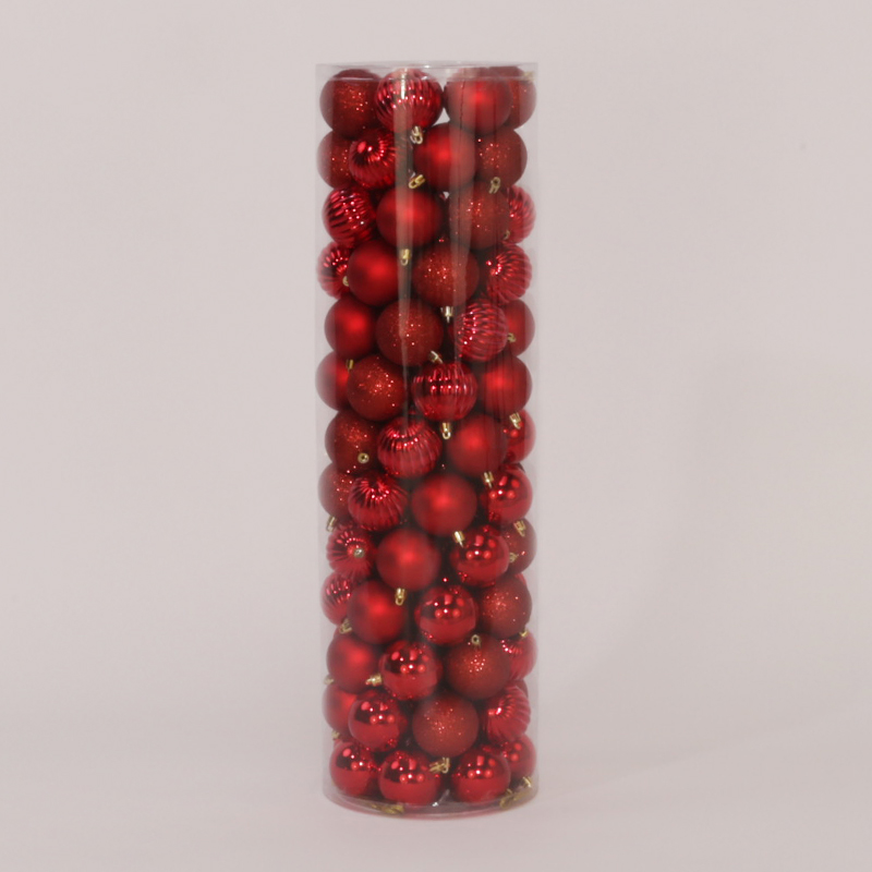 100 Onbreekbare kerstballen in koker diameter 6 cm rood watermeloen - Oosterik Home