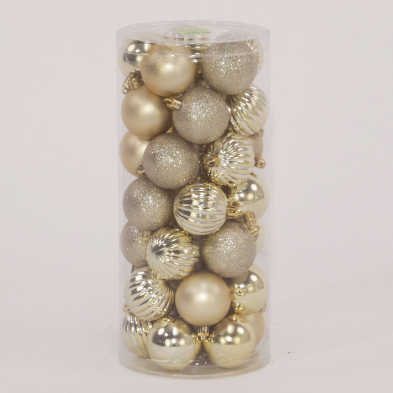 35 Onbreekbare kerstballen in koker diameter 5 cm champagne watermeloen - Oosterik Home