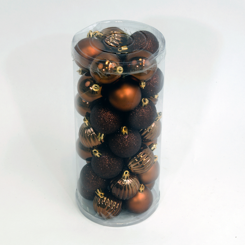 35 Onbreekbare kerstballen in koker diameter 5 cm bruin watermeloen - Oosterik Home