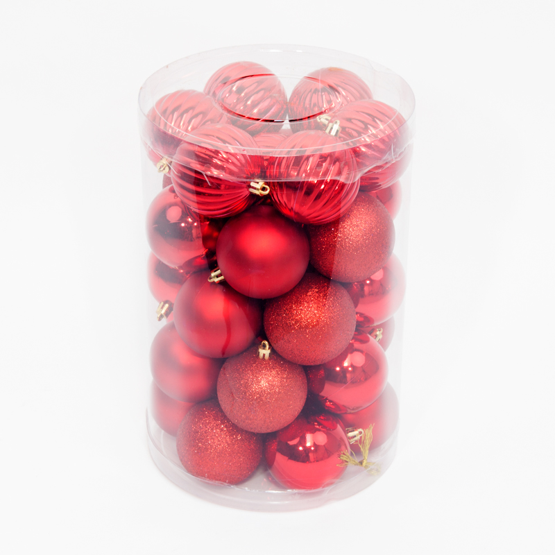 34 Onbreekbare kerstballen in koker diameter 7 cm rood watermeloen - Oosterik Home