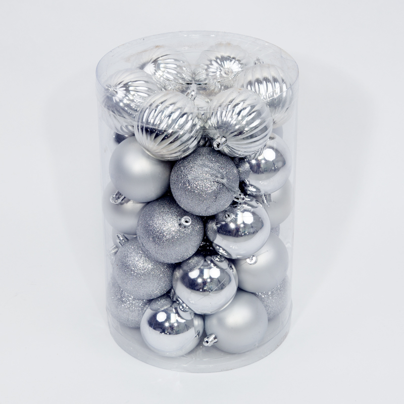 34 Onbreekbare kerstballen in koker diameter 7 cm zilver watermeloen - Oosterik Home