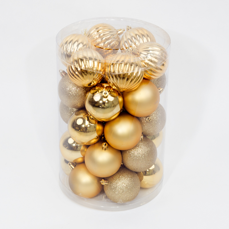 34 Onbreekbare kerstballen in koker diameter 7 cm goud watermeloen - Oosterik Home