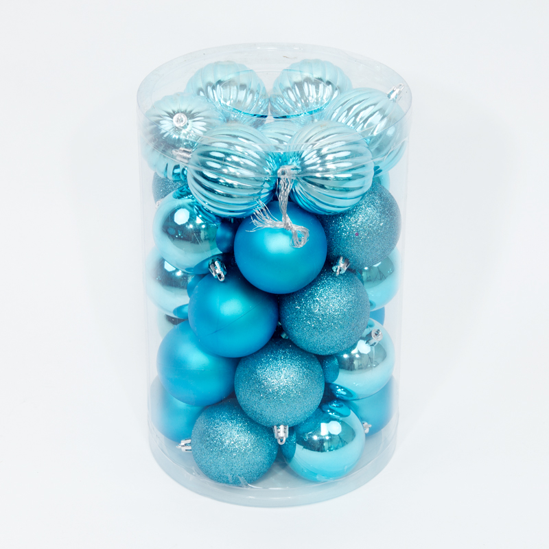 34 Onbreekbare kerstballen in koker diameter 7 cm blauw watermeloen - Oosterik Home